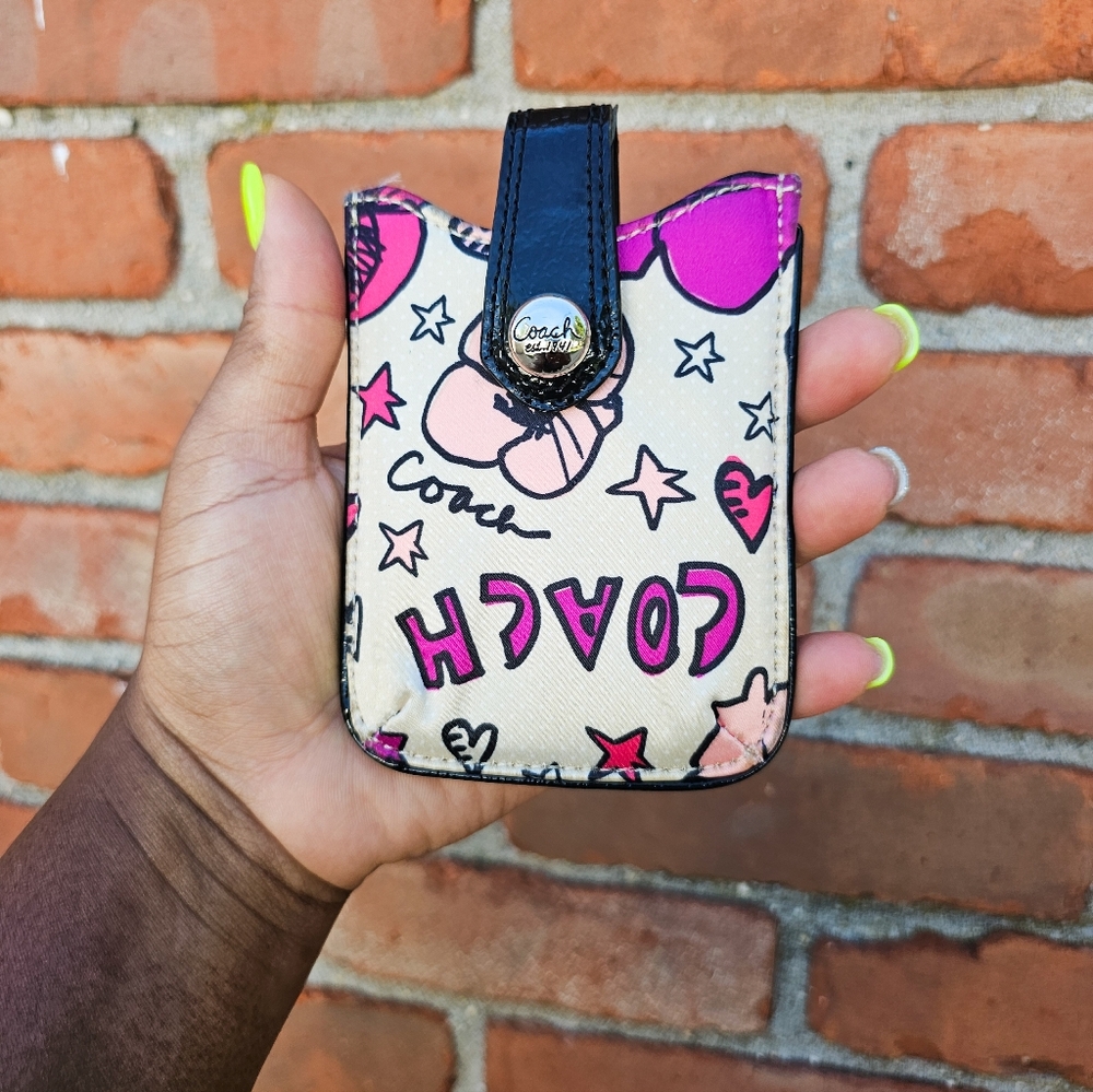 Y2K Coach Kyra Floral Print Canvas Phone Case – Snap Closure | Cream & Pink Retr